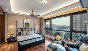 A living room designed by interior designers in Kolkata, blending modern and traditional elements for a unique and eclectic look.